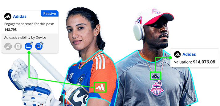 A marketing graphic for Blinkfire Analytics, featuring two athletes next to data points on sponsorship assets, and a call to action to Book a demo.